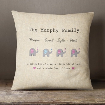 Personalised Cream Chenille Cushion - Elephant Family